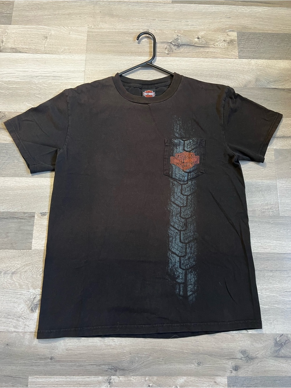 VTG 2000s Harley Davidson Maui Hawaii Pocket Tee Faded Black Flame Graphic L 🏝️🔥